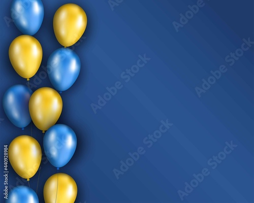 Vector template banner with blue background and ukrainian flag colors balloons. Patriotic holiday template. Independence day, Constitution day.Ukraine