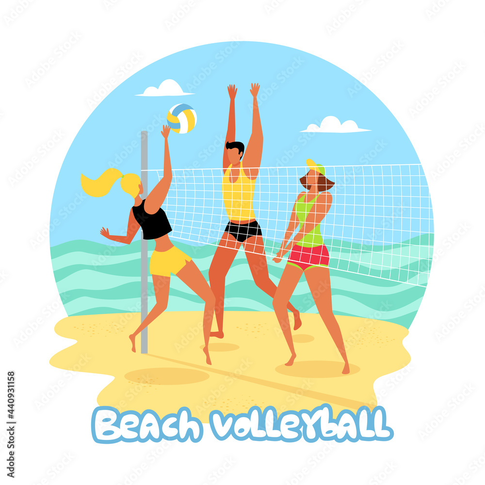 People play volleyball on the beach the concept of beach volleyball