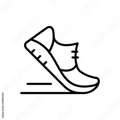 Fitness shoe line icon. Running shoe in motion. Fitness, exercising, healthy lifestyle concept. Sport sneakers footwear sign. Physical activity. Simple design element. Vector illustration, clip art