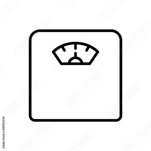 Weight scale line icon. Body mass index. Weight measurement at home. Bathroom floor scale. Fitness and healthy lifestyle concept. Obesity and overweight prevention. Vector illustration, flat, clip art