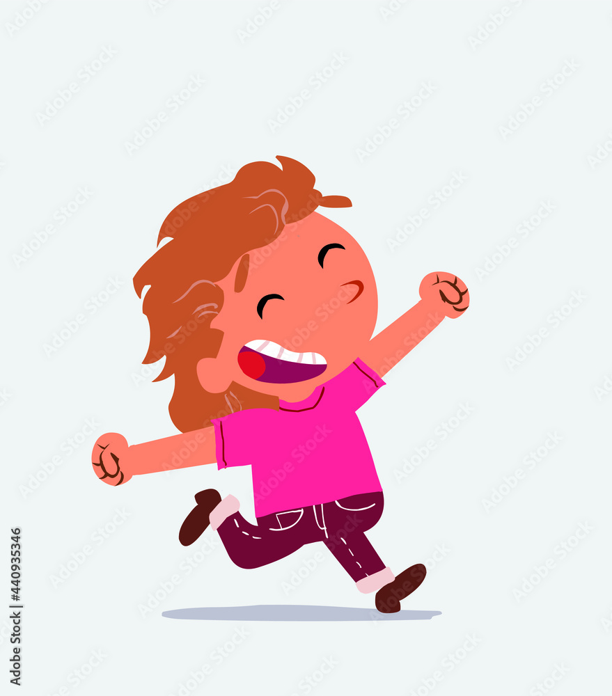 cartoon character of little girl on jeans running very euphoric
