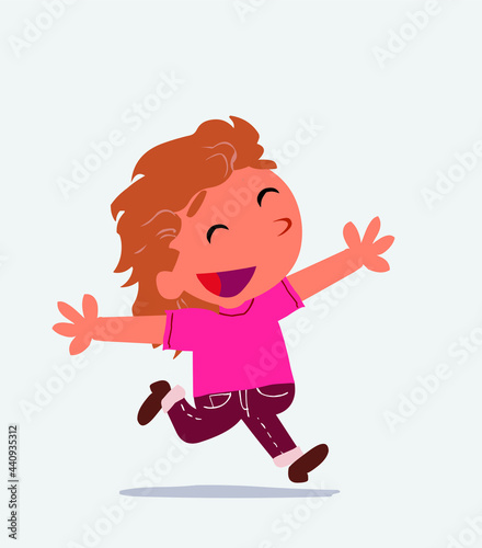 cartoon character of little girl on jeans running euphoric