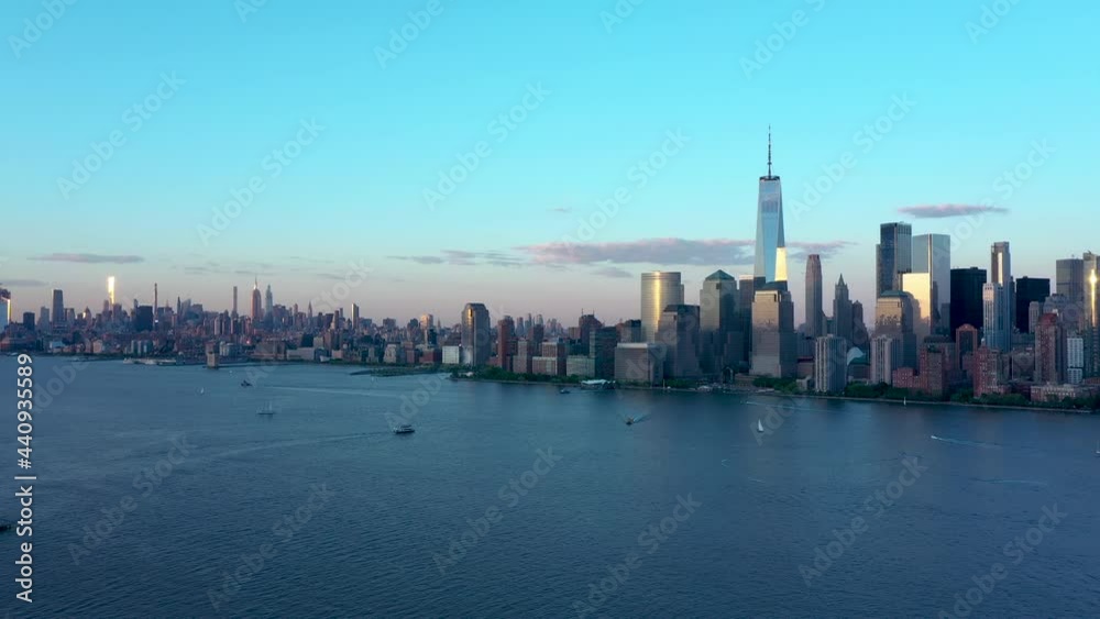 Downtown Manhattan from Aerial view at sunset Downtown Manhattan from Aerial view at sunset
