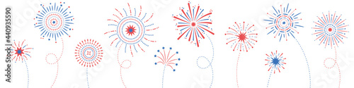 Fireworks banner, footer, Independence Day, 4th of July, celebration vector illustration