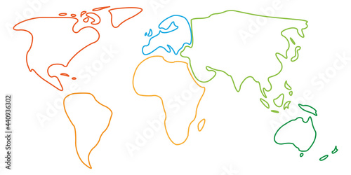 Smooth contour map of World. Simple colorful outline vector illustration.