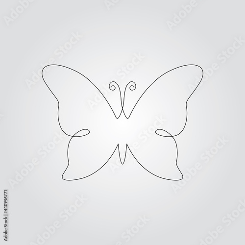 Butterfly Continuous Line Drawing. Black and white vector minimalist illustration of butterfly concept