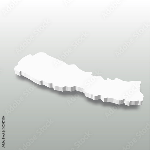 Nepal - white 3D silhouette map of country area with dropped shadow on grey background. Simple flat vector illustration.