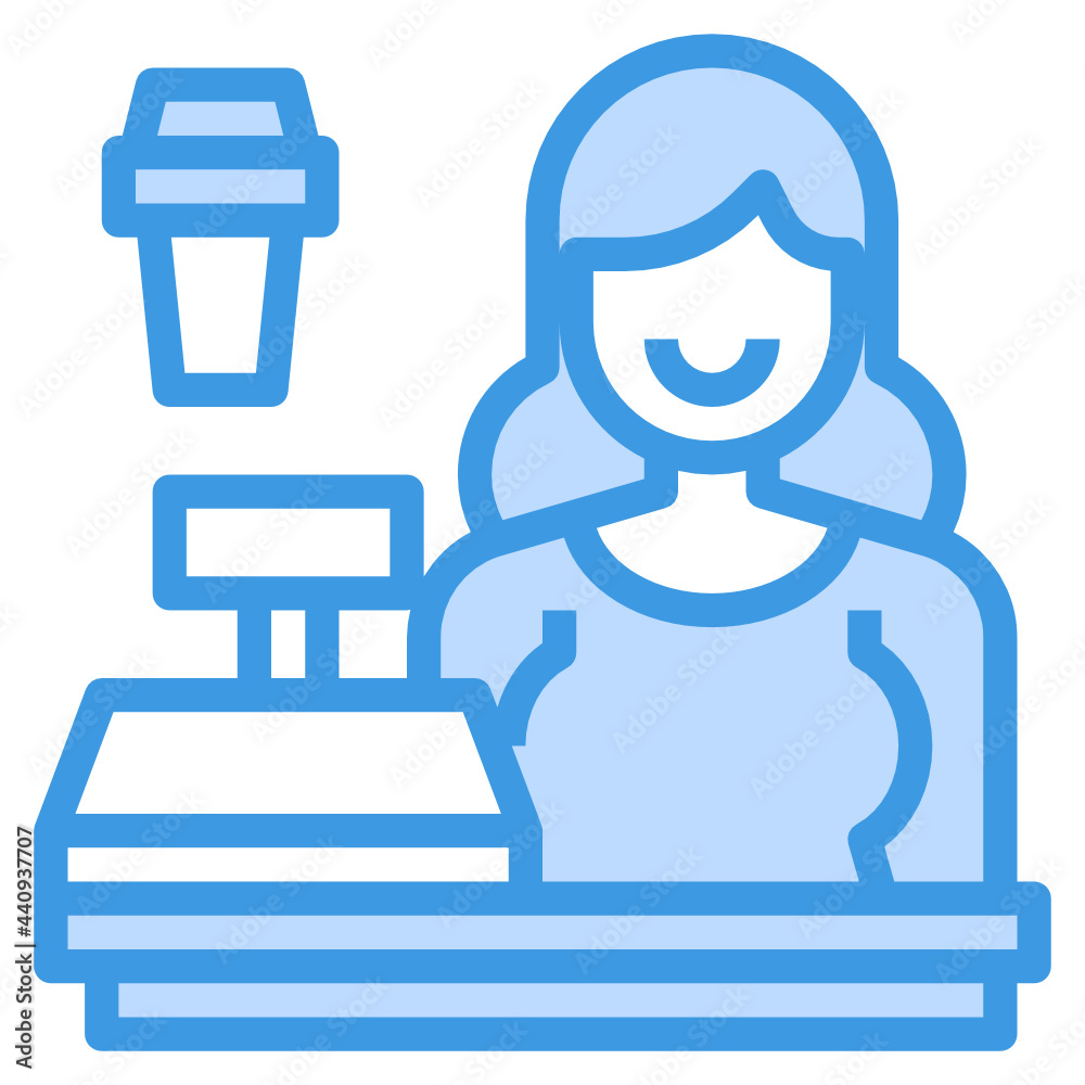 Cashier blue outline icon