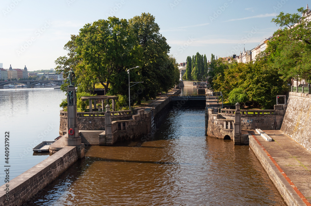 Water lock on Vltava River in Prague