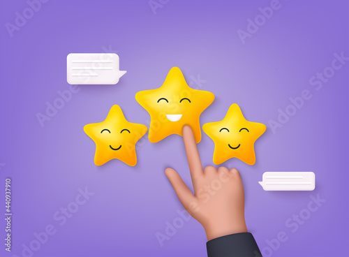 Vector customer review concepts. Reviews stars with good and bad rate and text. 3D Web Vector Illustrations.
