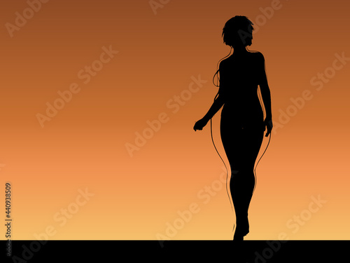 Vector conceptual fat overweight obese female vs slim fit healthy body after weight loss or diet with muscles thin young woman over sunset. Fitness, nutrition or fatness obesity, health shape