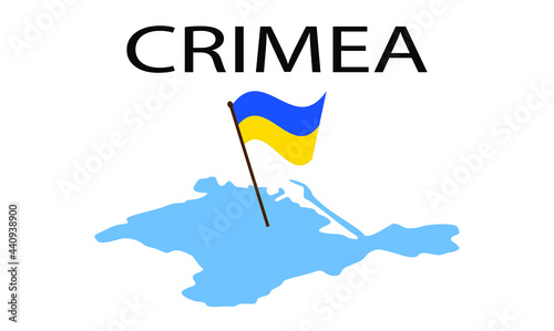silhouette of the Crimean peninsula with the flag of Ukraine stuck in it. Vector illustration