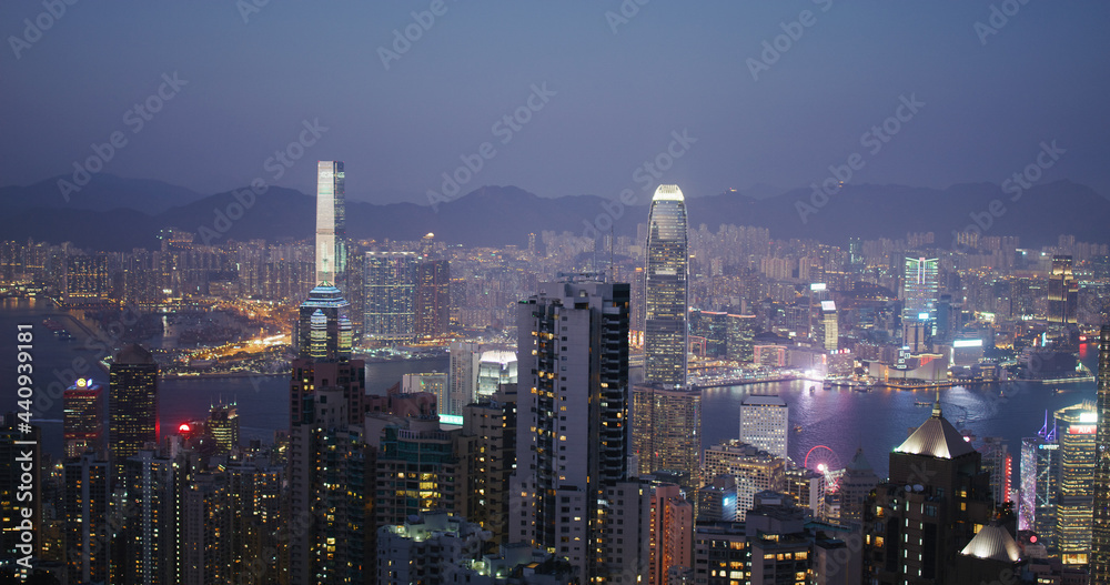 Hong Kong city skyline at night