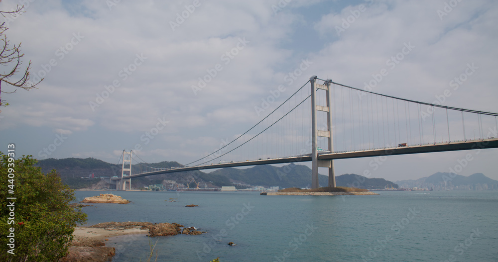 Tsing Ma Suspension bridge in Hong Kong city