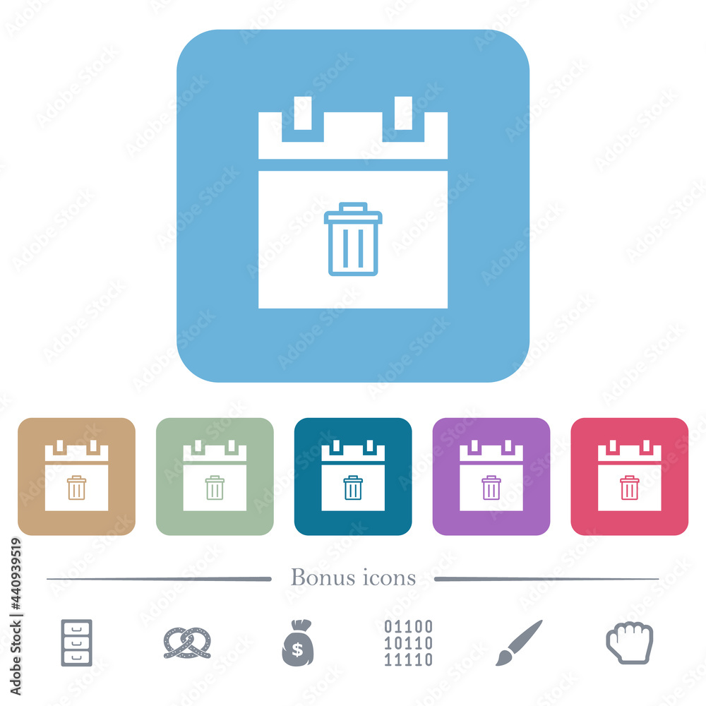 Delete schedule item flat icons on color rounded square backgrounds Delete schedule item flat icons on color rounded square backgrounds