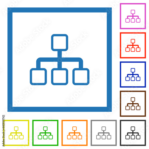 Network outline flat framed icons