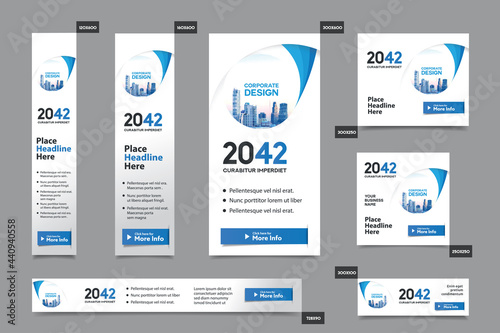 City Background Corporate Web Banner Template in multiple sizes. Easy to adapt to Brochure, Annual Report, Magazine, Poster, Corporate Advertising media, Flyer, Website.