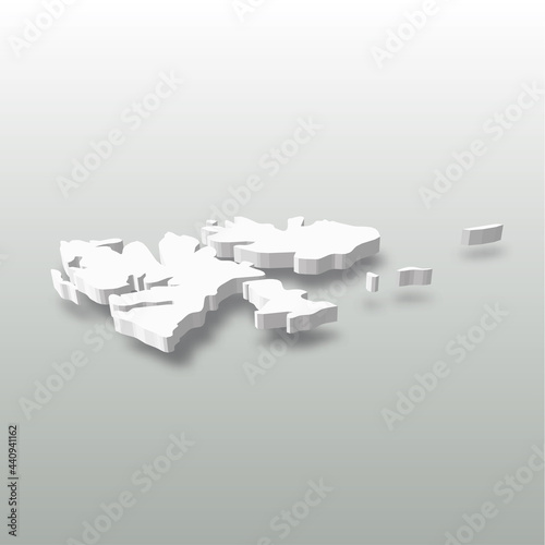 Svalbard islands - white 3D silhouette map of country area with dropped shadow on grey background. Simple flat vector illustration.