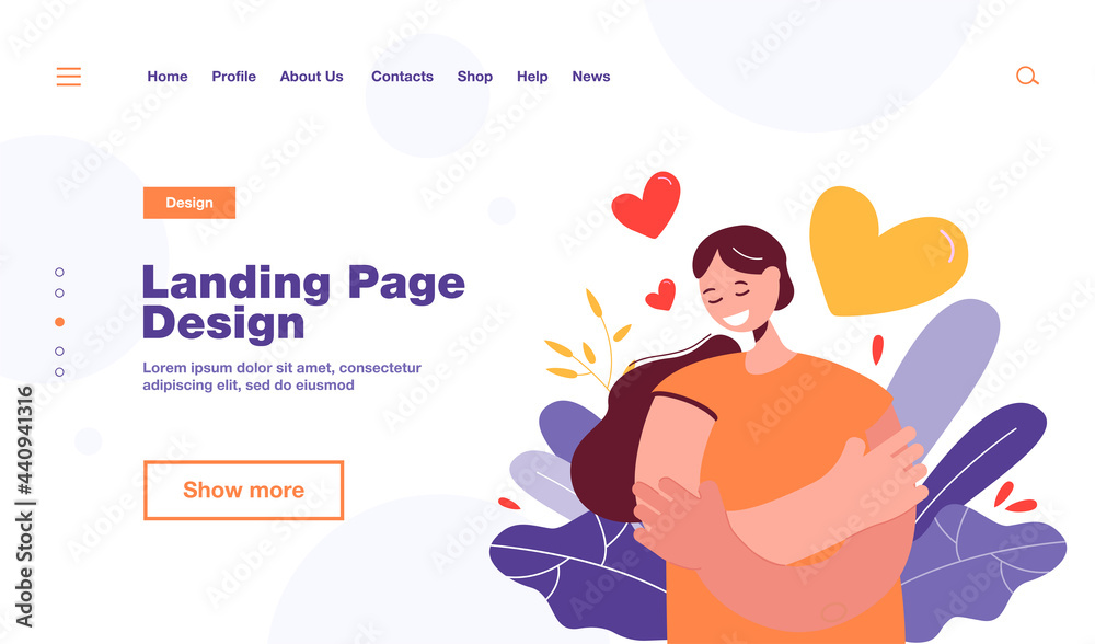 Happy woman self hugging flat vector illustration. Cartoon positive girl in blue shirt holding or embracing herself and smiling. Self-esteem, confidence and love concept