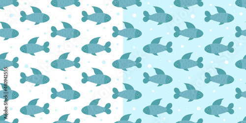 Pattern with cute fish. Vector illustration.