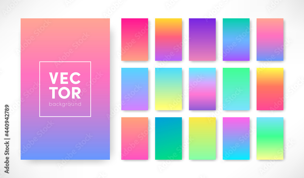 Vector trendy gradient color background set. Vertical colorful gradient cover template design. Vivid backgrounds for graphic design