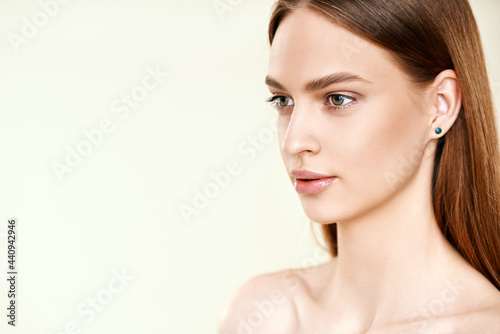 Close up beauty young woman portrait with copy space
