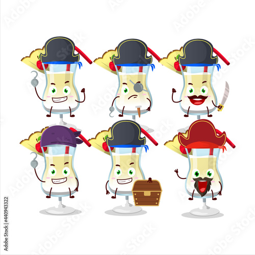 Cartoon character of pina colada with various pirates emoticons