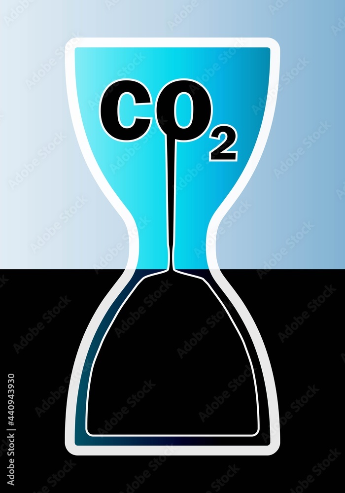 El final del CO2. Reloj de arena que marca el final del CO2. Sin carbono. Aire limpio