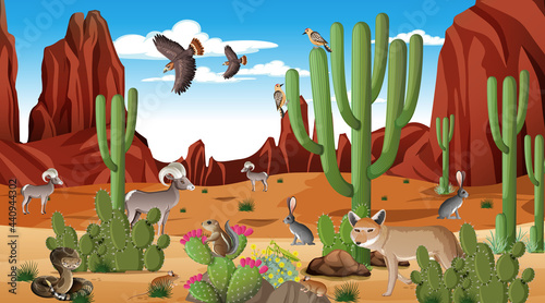 Desert forest landscape at daytime scene with willd animals