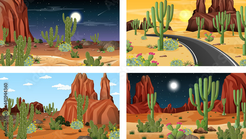 Four different desert forest landscape scenes with various desert plants © blueringmedia