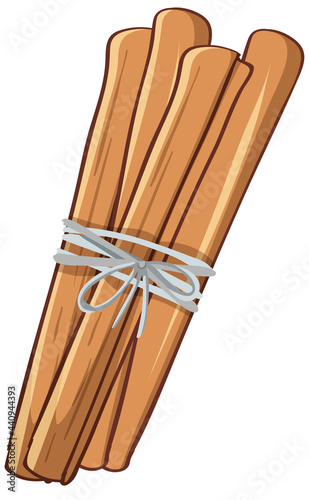 Cinnamon sticks tied with a rope in cartoon style isolated