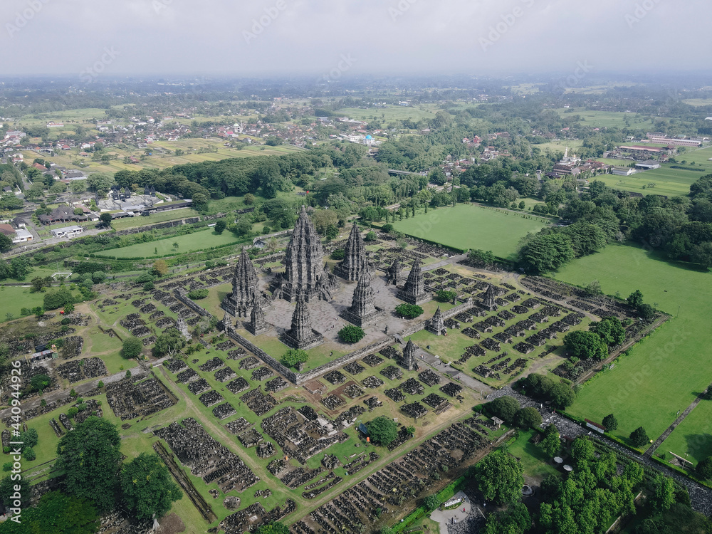 Obraz premium Aerial View of Beautiful Landscape Prambanan Temple complex in Yogyakarta, Indonesia