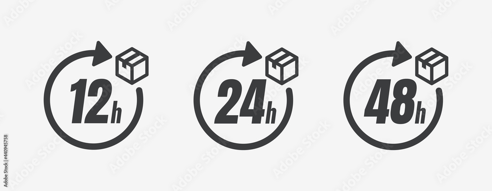 12, 24 and 48 Hour Delivery Shipping Flat Vector Icon Set