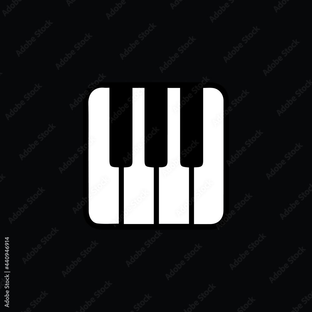 Piano icon vector white illustration isolated on Black background. Piano icon vector white illustration isolated on Black background.