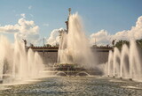 Fountain in the VDNKh city park in Moscow on a summer day