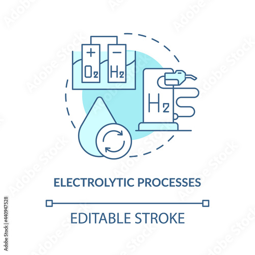 Electrolytic processes concept icon. H2 fuel production abstract idea thin line illustration. Electrolysis. Producing from renewable resources. Vector isolated outline color drawing. Editable stroke