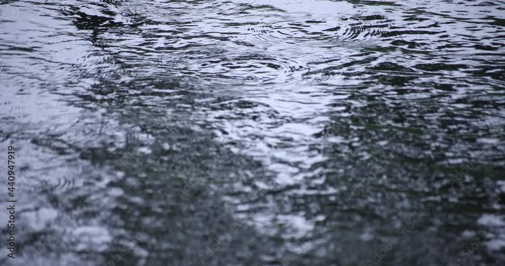 A slow motion of rain drop in the water the pond rainy day closeup A slow motion of rain drop in the water the pond rainy day closeup