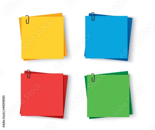 Notes colored. Sticky papers with pin clips memo vector photo