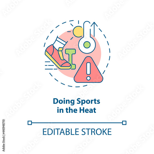 Doing sports in heat concept icon. Heatstroke prevention abstract idea thin line illustration. Increasing internal body temperature. Vector isolated outline color drawing. Editable stroke
