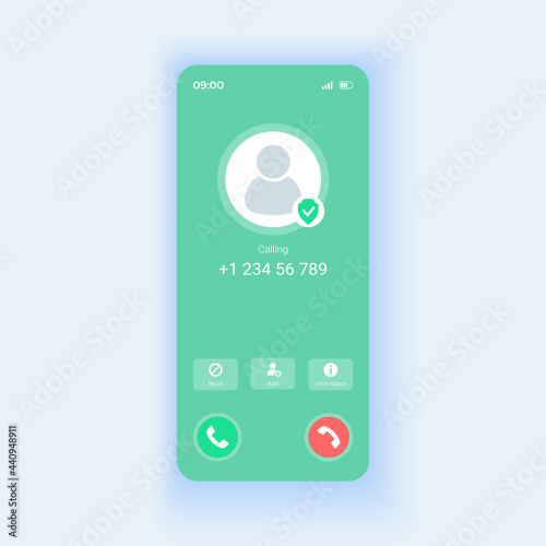 Call receiver smartphone interface vector template. Mobile app page design layout. Usefull everyday functionality. Modern looking program screen. Flat UI for application. Phone display
