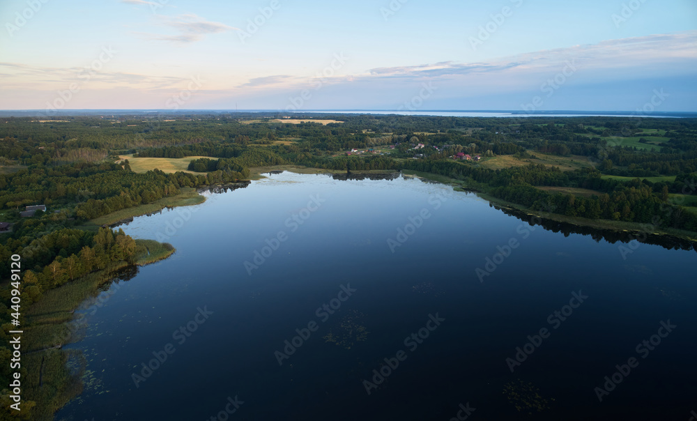 Clean pond aerial view