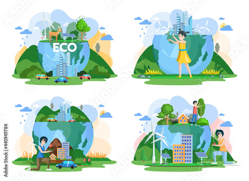 Eco save environment pictures. Ecological ecosystem and pollution. People taking care of planet collage. Green energy and eco friendly. Zero waste, think green, save the planet. Green eco city