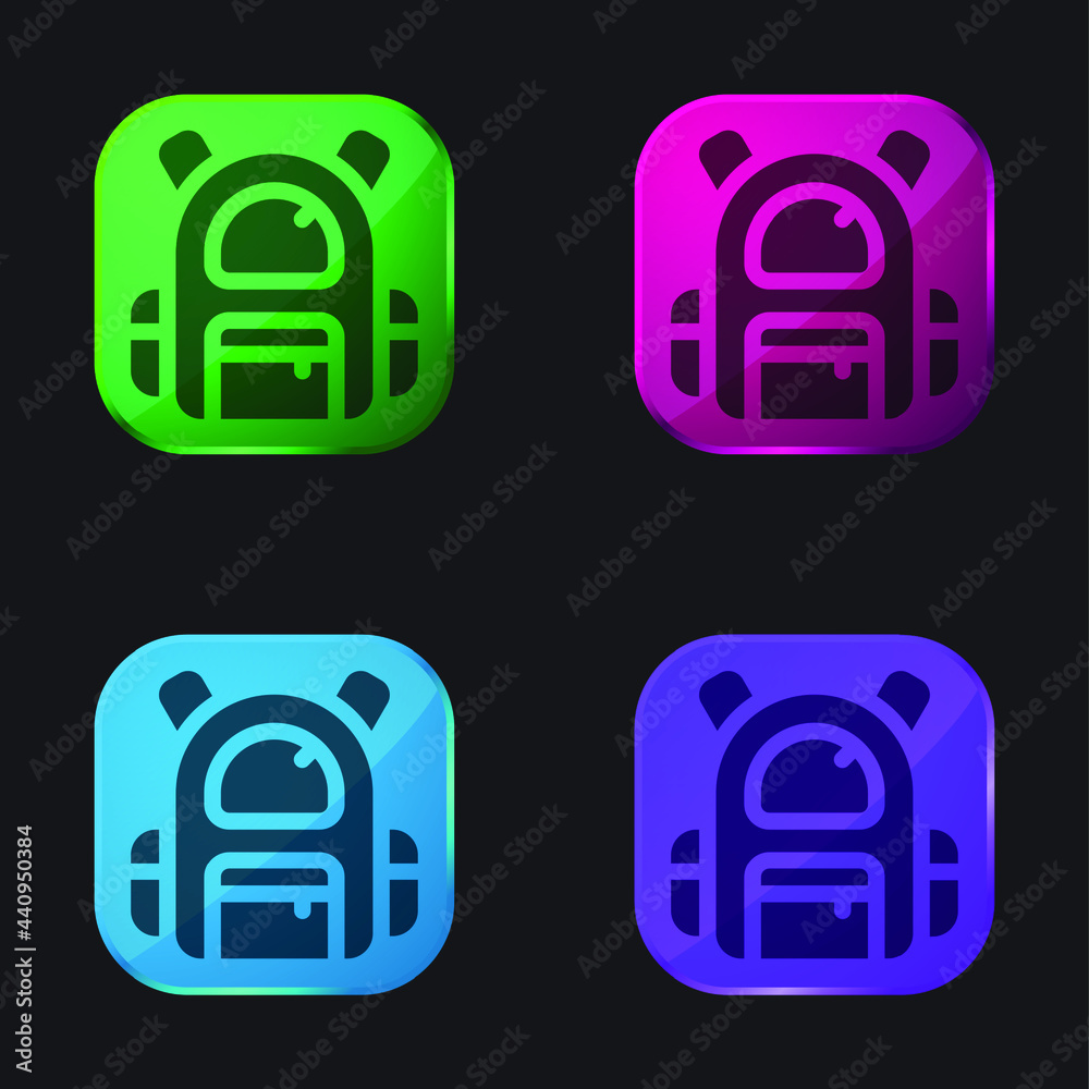 Backpack four color glass button icon Backpack four color glass button icon