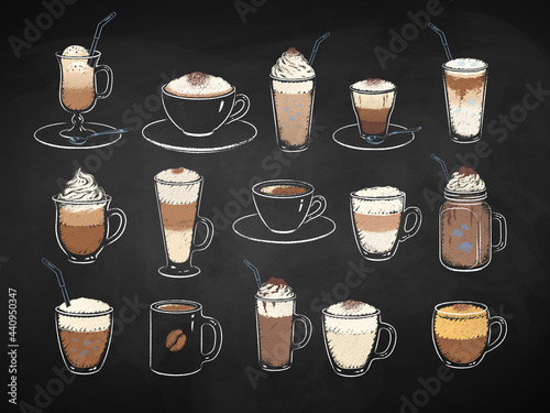 Coffee drinks on chalkboard background