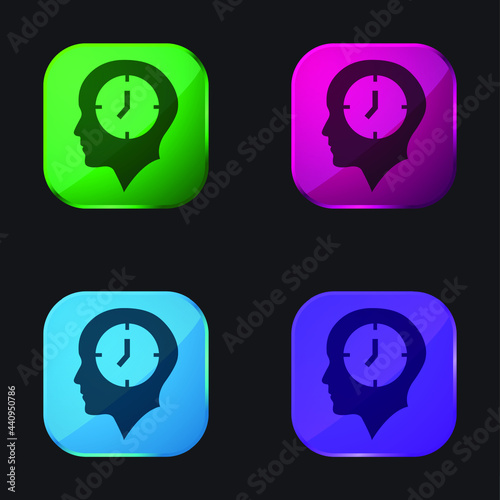 Bald Head With A Clock four color glass button icon