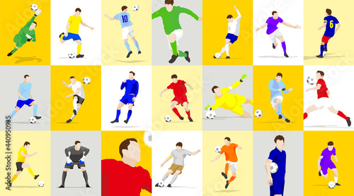 Many types of soccer player play scenes. four. Vector © JUN