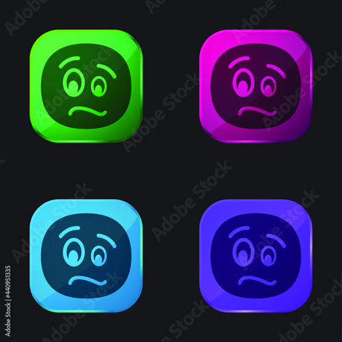 Agitated Face four color glass button icon