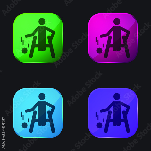 Basketball Paralympic Silhouette four color glass button icon