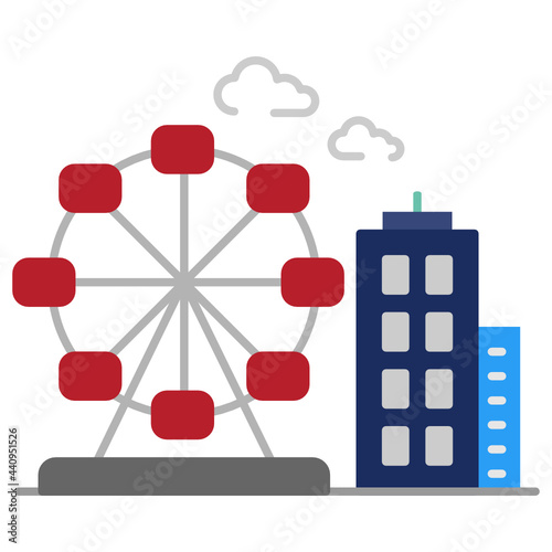 amusement park with high rise building Concept, cityscape Vector color Icon Design, American culture and traditions Symbol, United States Social Sign, US Arts and literature Stock illustration