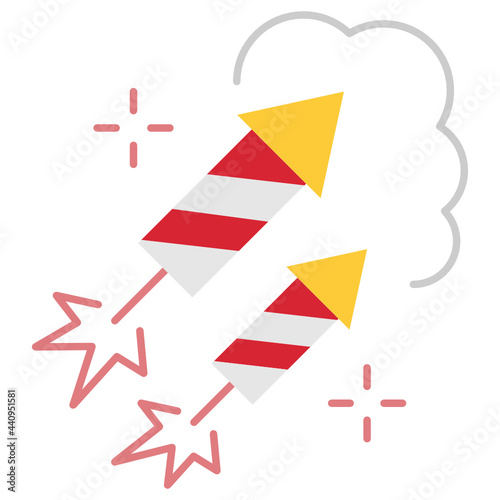 Fireworks Rockets Concept, paper tube packed with gunpowder Vector color Icon Design, American culture and traditions Symbol, United States Social Sign, US Arts and literature Stock illustration